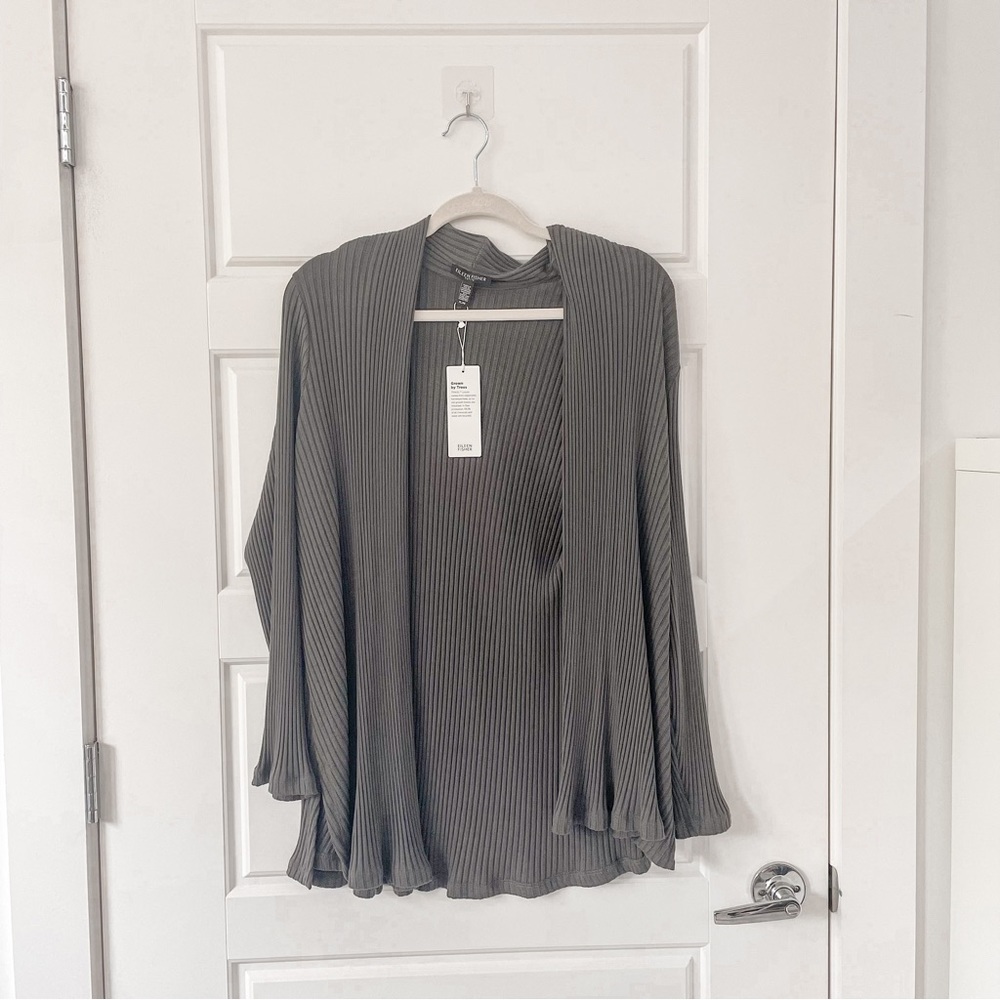 NEW Eileen Fisher Bark Jacket Ribbed Cardigan - Picture 4 of 9